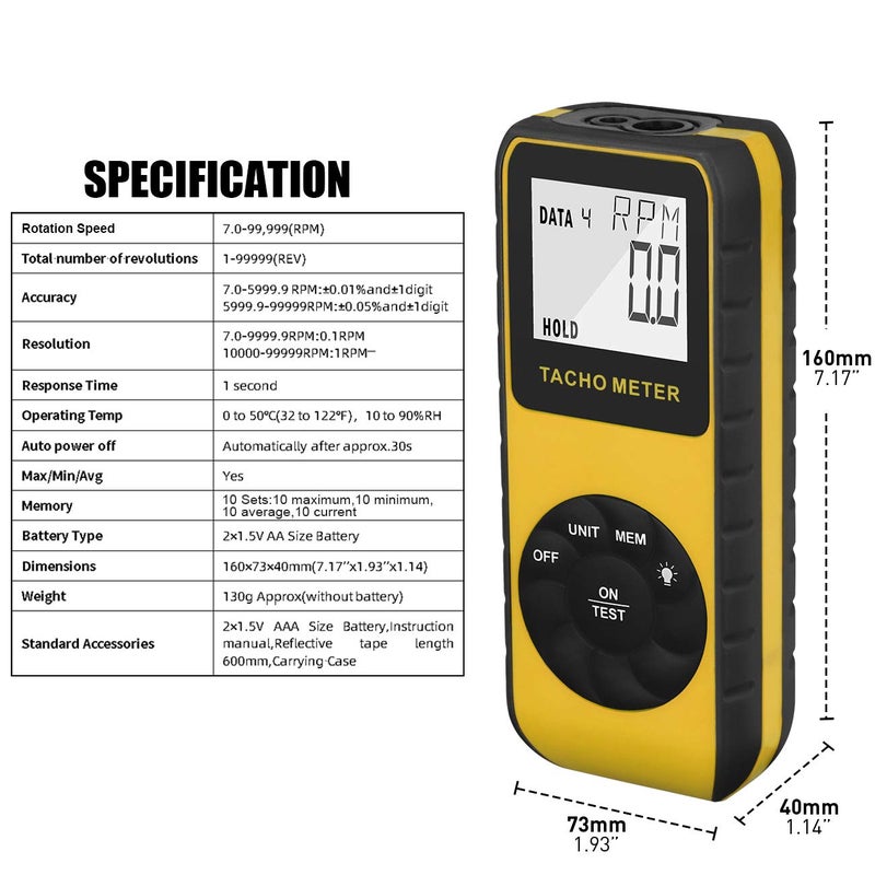 AIOMEST Photo Tachometer Non-Contact 7.0-99,999 RPM Speed Meter, AIOMEST Laser Automotive Speedometer, Tach Gauge Tester Measure RPM for Car Truck Motorcycle Engine Lawn Mower with Data Logging AI-9235C - Image 3